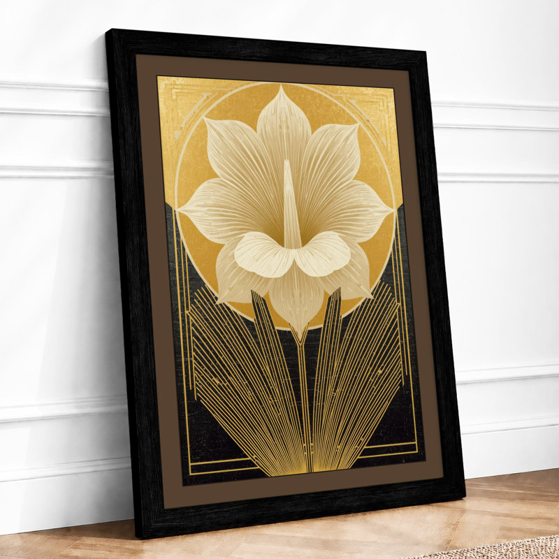 Lotus Deco Art Deco - Framed Print, A1 - 84.1 x 59.4 cm, Black