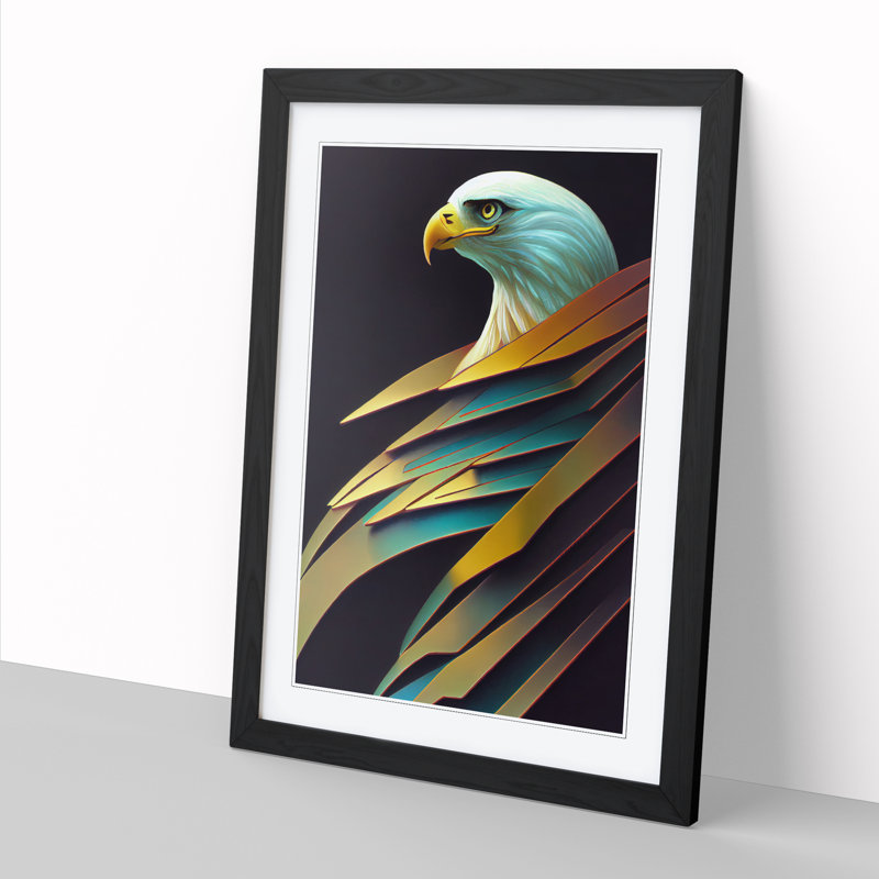 Walston Eagle Futuristic - Picture Frame Print, 64cm H x 46cm W x 2cm D, Oak
