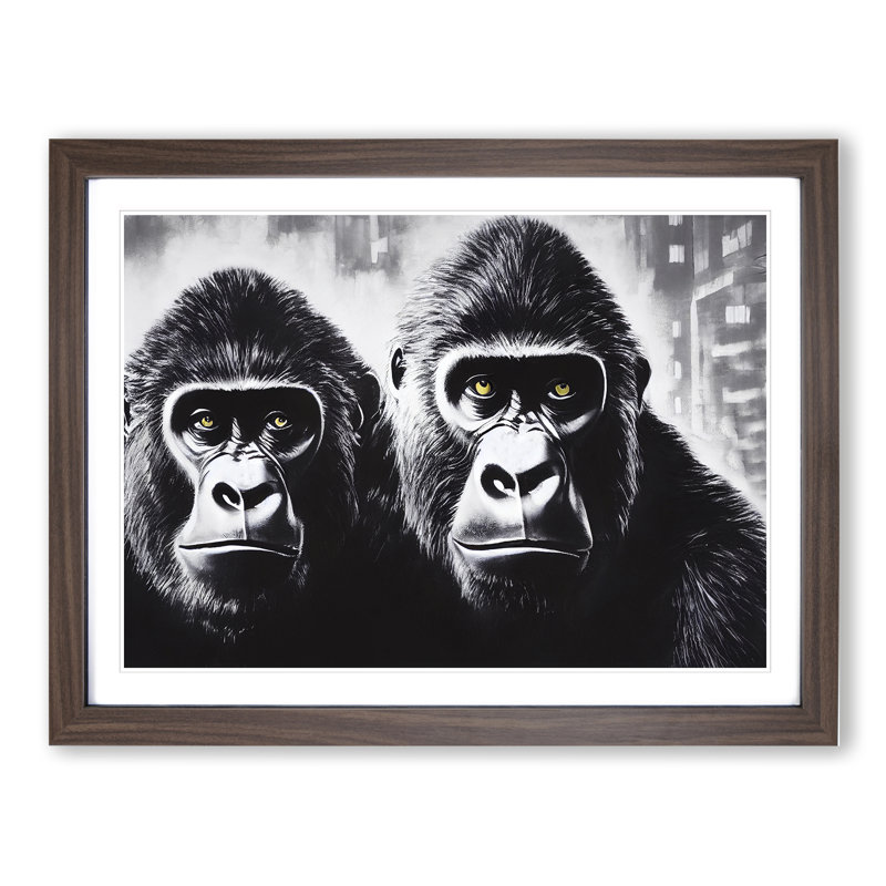 XH1022-9013X The Two Gorillas 1 Piece Single Picture Frame Wall Art, 25cm H x 34cm W x 2cm D, Walnut