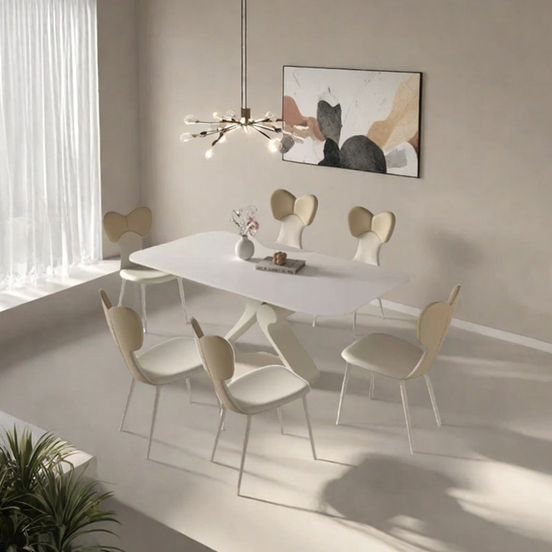 Ensemble de table de salle à manger en pierre frittée de style crème, H 29,53 po x L 59,06 po x l 31,5 po