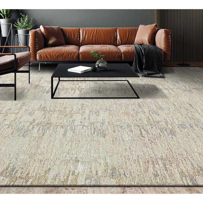 Hand Knotted Abstract Area Rug in Tan, Rectangle 10' x 14'