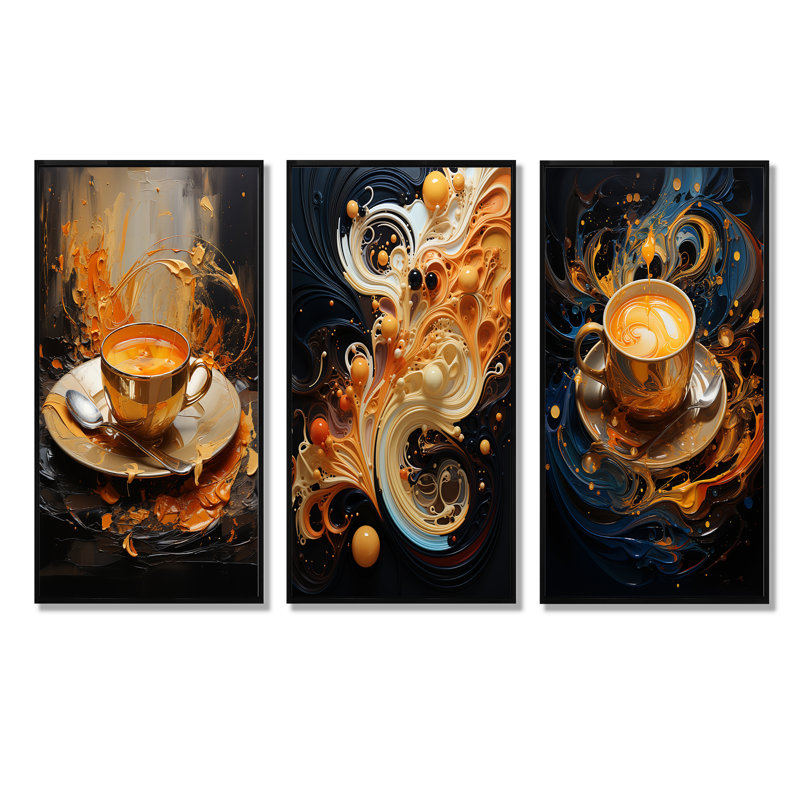 Abstract Aromas Coffee Dream, Black Floater Framed, 32" H x 48" W