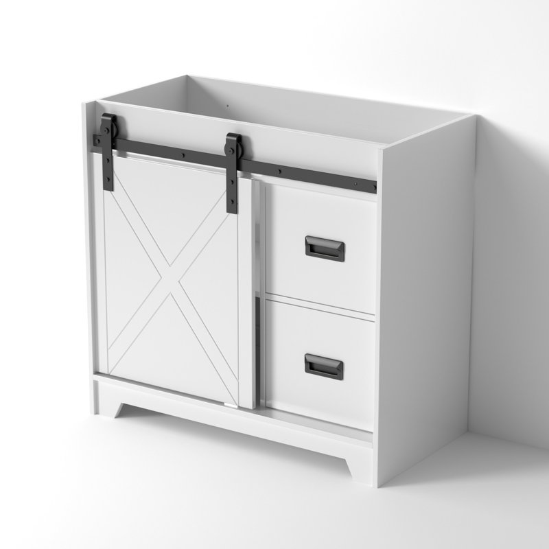 Armoire de meuble-lavabo simple 36 po avec porte de grange coulissante, sans comptoir d'évier, Blanc