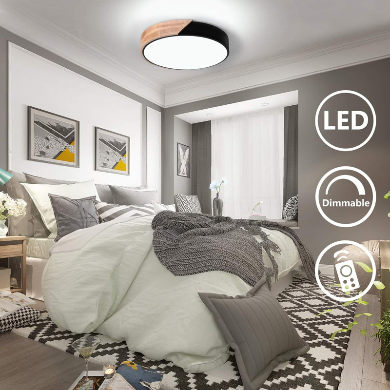 Ceiling Light Dimmable Modern Minimalist LED Round Shaped Metal Flush Mount Ceiling Light With Remote Control, Black