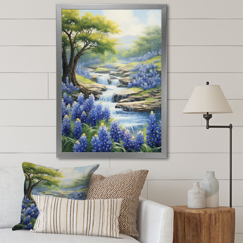 Blue Bonnets, impression romantique V - impression, H 32 po x l 16 po x P 1 po, Cadre photo argenté