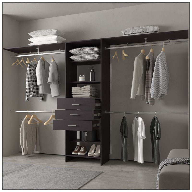 Système d'organisation modulaire Geek pour placard avec tringles, tablettes et tiroirs