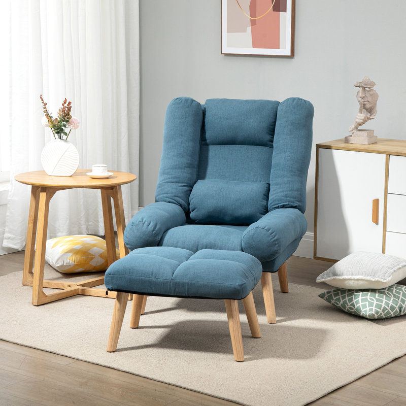 Marianne Recliner with Footstool, Reclining Chair with Adjustable Back, Blue
