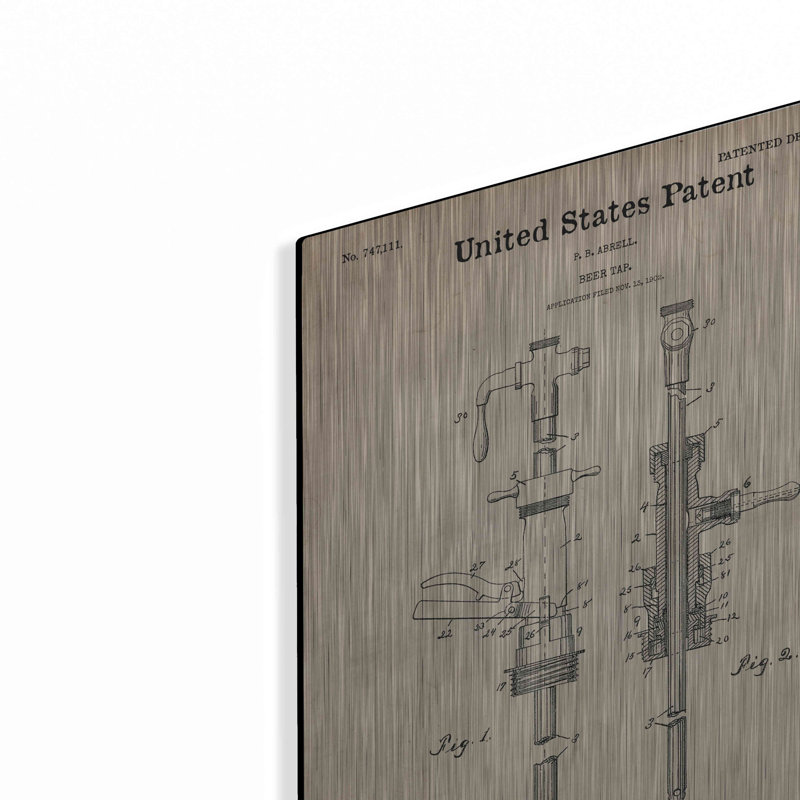 «Beer Tab Vintage Abstract Blueprint» par Luxe Metal Portfolio, H 16 po x l 12 po