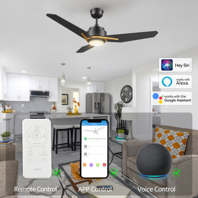 Ventilateur de plafond intelligent à 3 pales avec lumière DEL