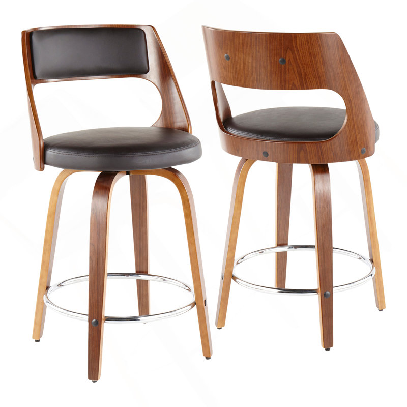 Tabouret de comptoir Cecina Mid-Century avec pivot en similicuir noyer et brun par Lumisource