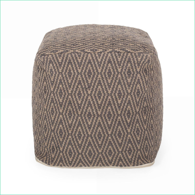 Pouf, Hand-Loomed Cotton with Diamond Pattern, Dark Gray &amp; Walnut Brown, 15x15x15 | Dark Gray + Walnut Brown | Fabric