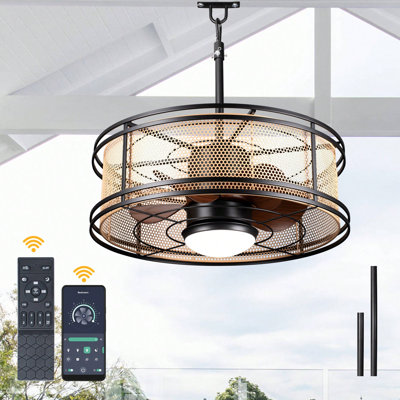 23In. Outdoor Farmhouse Caged Ceiling Fan with Light and APP Control, Waterproof Plug In Smart Ceiling Fan with Hook For Patios