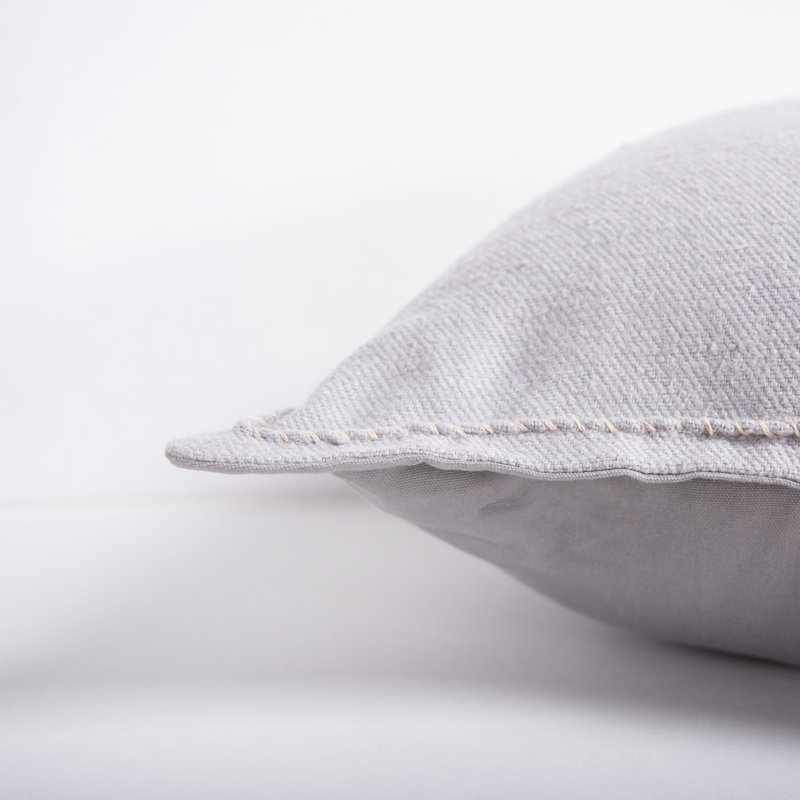 Gray Cotton Boucle Throw Pillow with Hand Whipstitched Accents