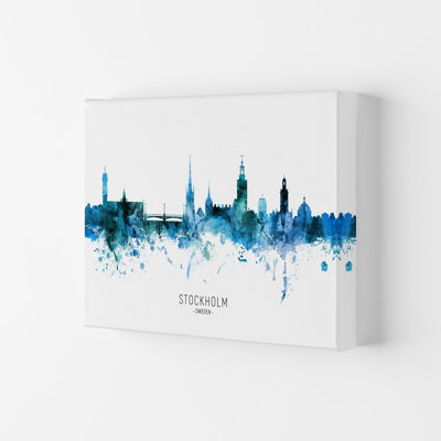 Stockholm Sweden Skyline Blue City Name by Michael Tompsett - Print
