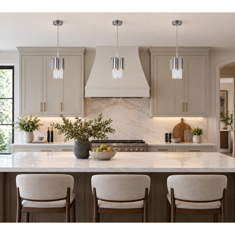 Luminaire suspendu moderne en acier inoxydable à 3 lumières Fernon avec cristaux transparents Fernon