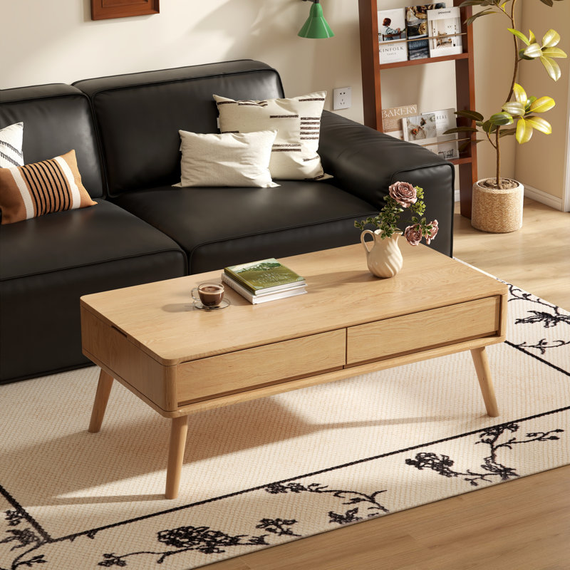 Table basse avec rangement en chêne massif 47 po MCM, L 47,3 po x l 23,6 po, Chêne naturel