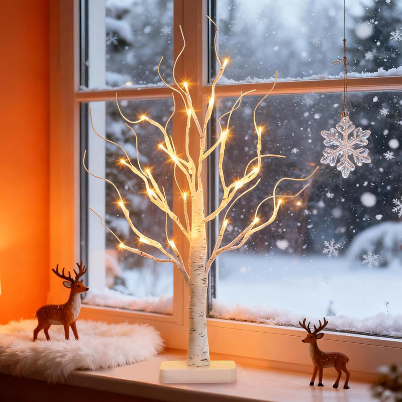 Bouleau de table éclairé à piles avec décorations de Noël pour le manteau de maison
