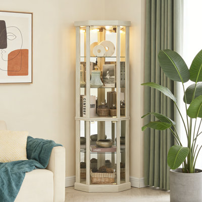 Vitrine de coin lumineuse avec tablettes réglables