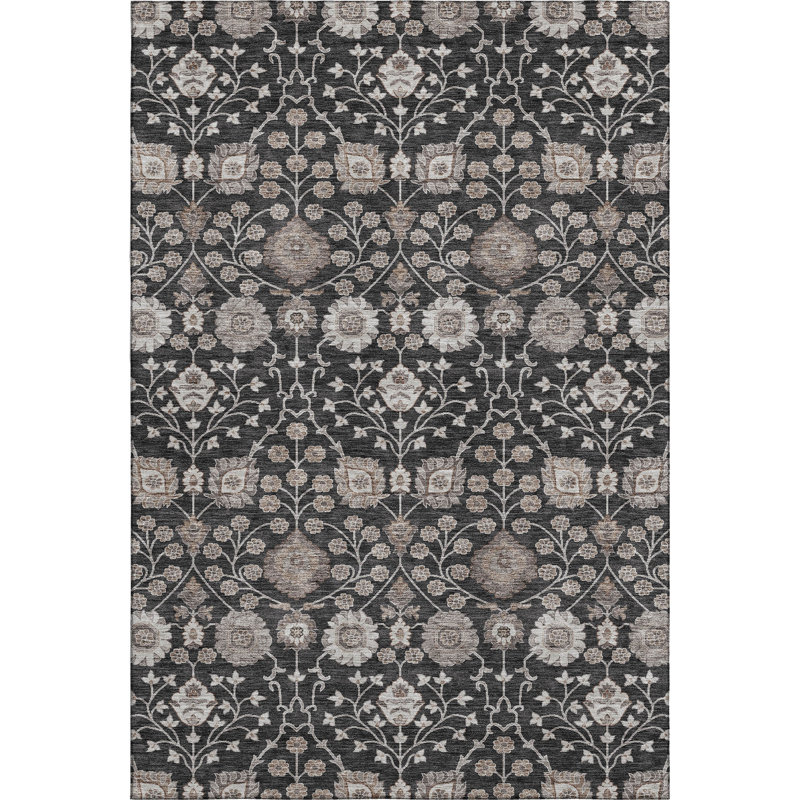 Premium Machine Washable Gurubaksh AMF1155 Floral Rug, Rectangle 10' x 14'
