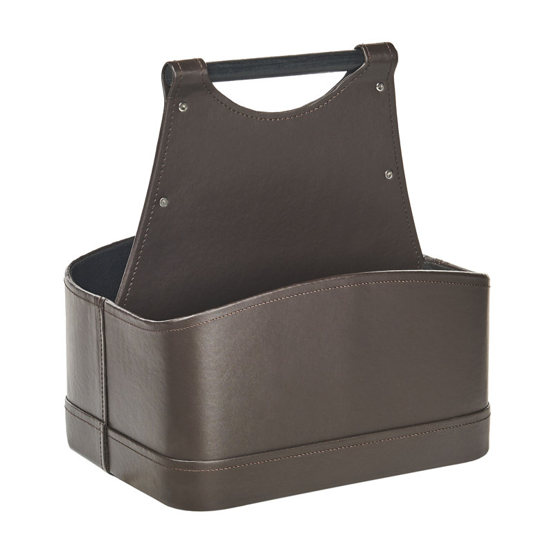 Lark Manor URUK Faux Leather Decorative Basket, Dark Brown