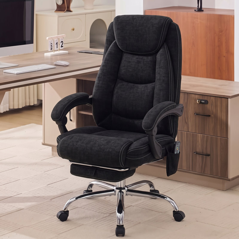 Fauteuil de bureau de massage Big and Tall avec chaleur et repose-pieds, Tissu, Noir