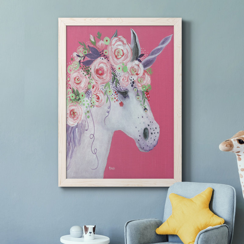 Licorne II - peinture sur toile encadrée, H 37,5 po x l 27,5 po x P 1,5 po, Cadre blanc