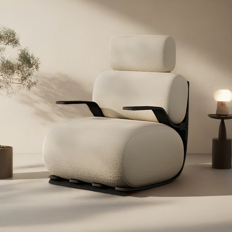 Chaise berçante moderne en bois massif rembourré, Blanc cassé / blanc