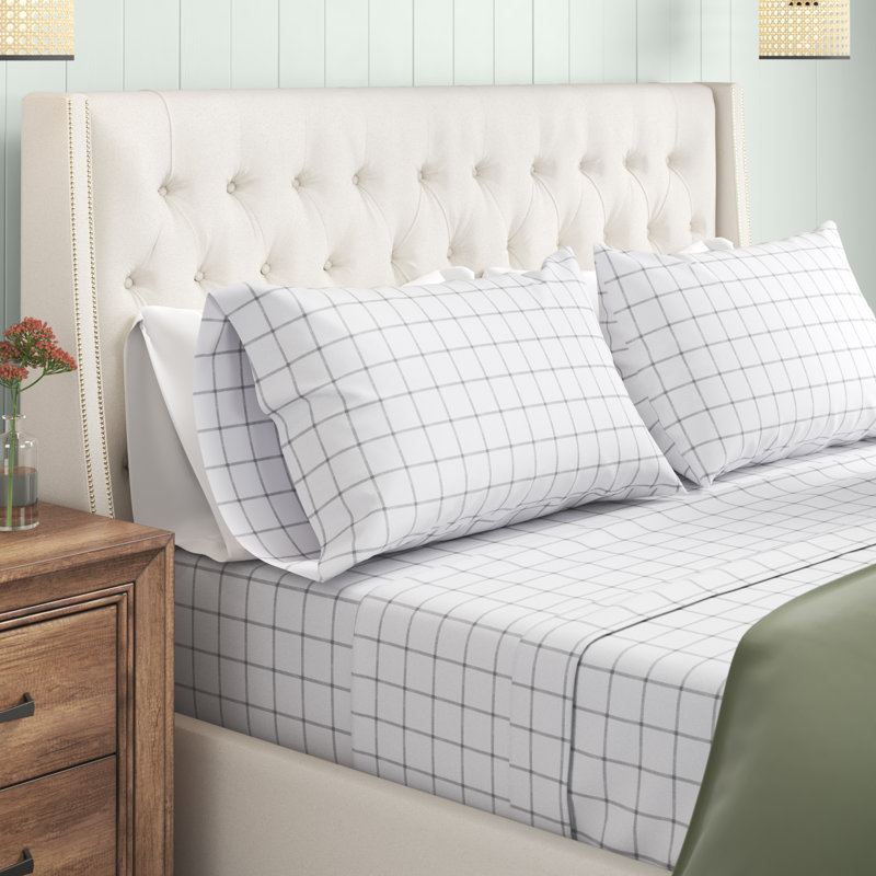 Truly Soft Tattersall Polyester Standard Plaid Sheet Set, Navy/White, King Sheet Set + Fitted Sheet + 2 Pillowcases