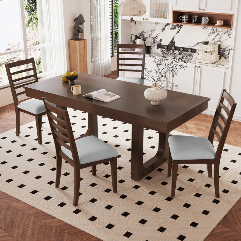 Ensemble de table de salle à manger extensible 5 pièces, table de ferme avec rallonge 18 ", table de cuisine rustique en bois 78" et chaises rembourrées 4 pièces, ensemble de table de salle à manger extensible