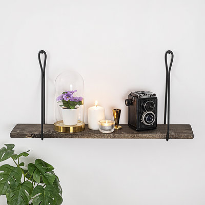 Industrial Wall Shelf, Black & Dark Walnut, 23.6 x 10.6 x 5.9 inches | 100% Spruce Wood (Thickness: 0.4 inches) & 100% Metal Frame (Thickness: 0.06 inches) | Stylish Storage Solution for Home & Office Decor