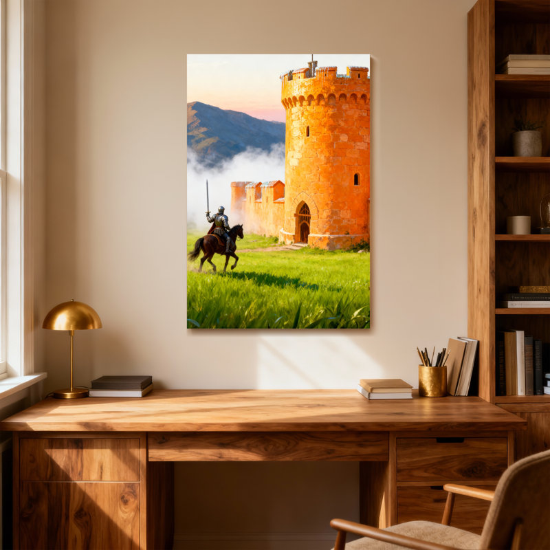 Paysage et nature Chevalier à cheval près de la tour du château, H 24 po x l 16 po