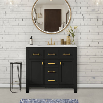 Ensemble de meuble-lavabo moderne autoportant noir de 36 pouces: combinaison d'évier en céramique et armoire de rangement à cadre en bois massif, 4 tiroirs + 2 armoires offrant un espace de rangement abondant, tenant compte du lavage quotidien et des besoins de rangement de la salle de bain