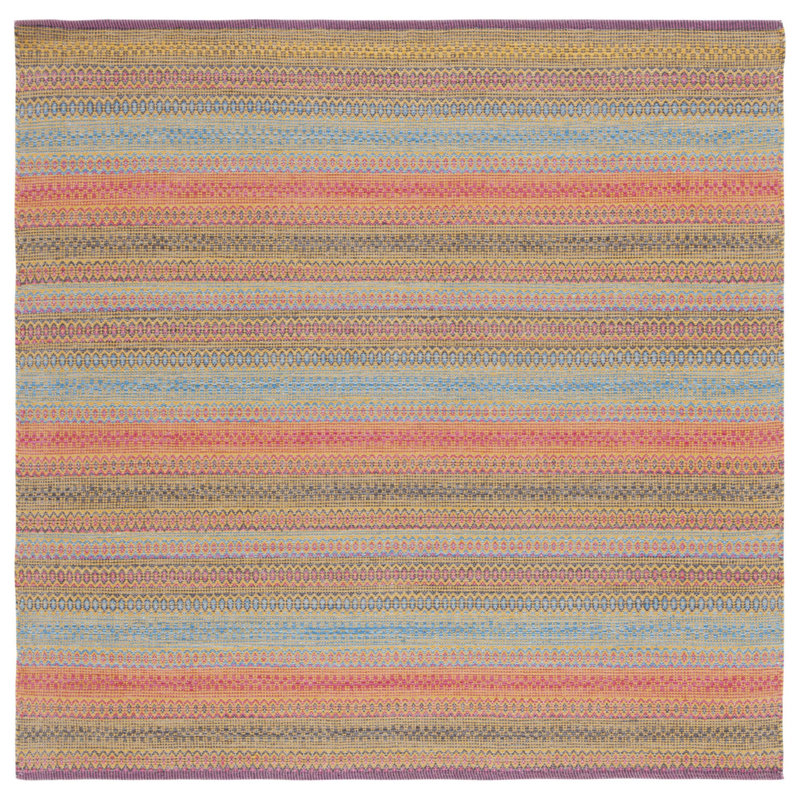 Montauk Flat Weave Cotton Striped Rug, Square 6'