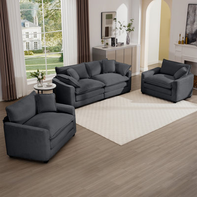 Ensemble de canapé moderne avec coussins moelleux et coussins, ensemble de canapé de style cinéma-maison composé d'un canapé 2 places et de deux canapés simples