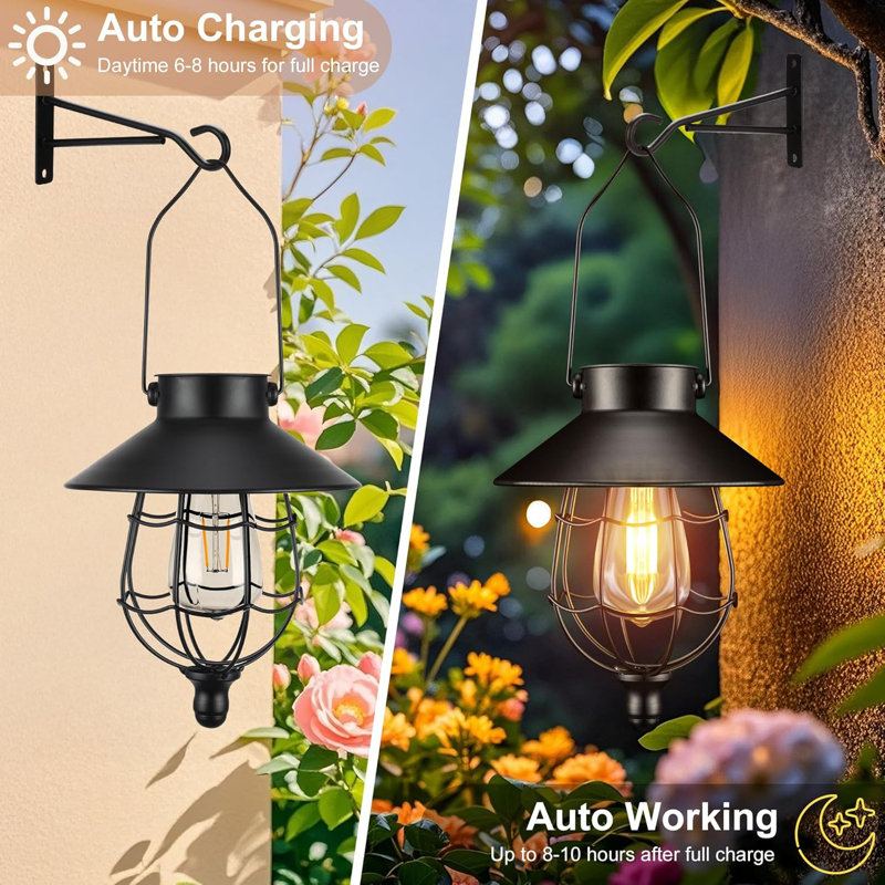 15" Solar Lantern Outdoor Hanging Light, Black
