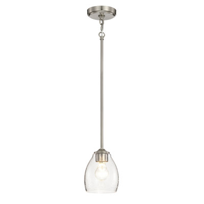 1-light Brushed Nickel Mini Pendant With Seedy Glass Shade