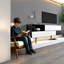 Spacieux meubles télé et centres de divertissement, console de maison en MDF moderne noyer