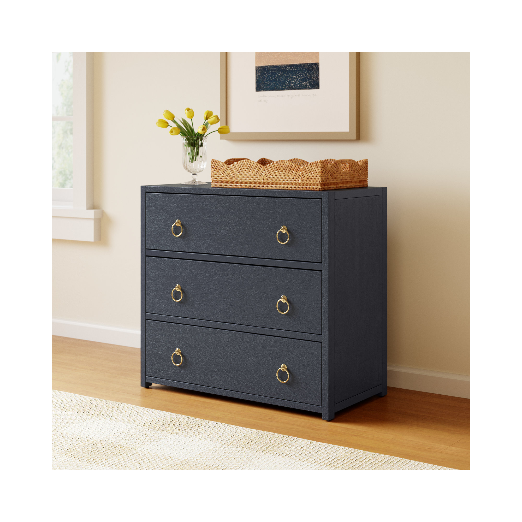 Elin 3 - Drawer Dresser, Navy Blue