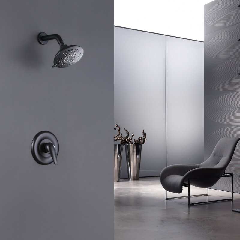 Robinet de douche à une poignée et 5 jets à pression équilibrée avec valve brute, Noir