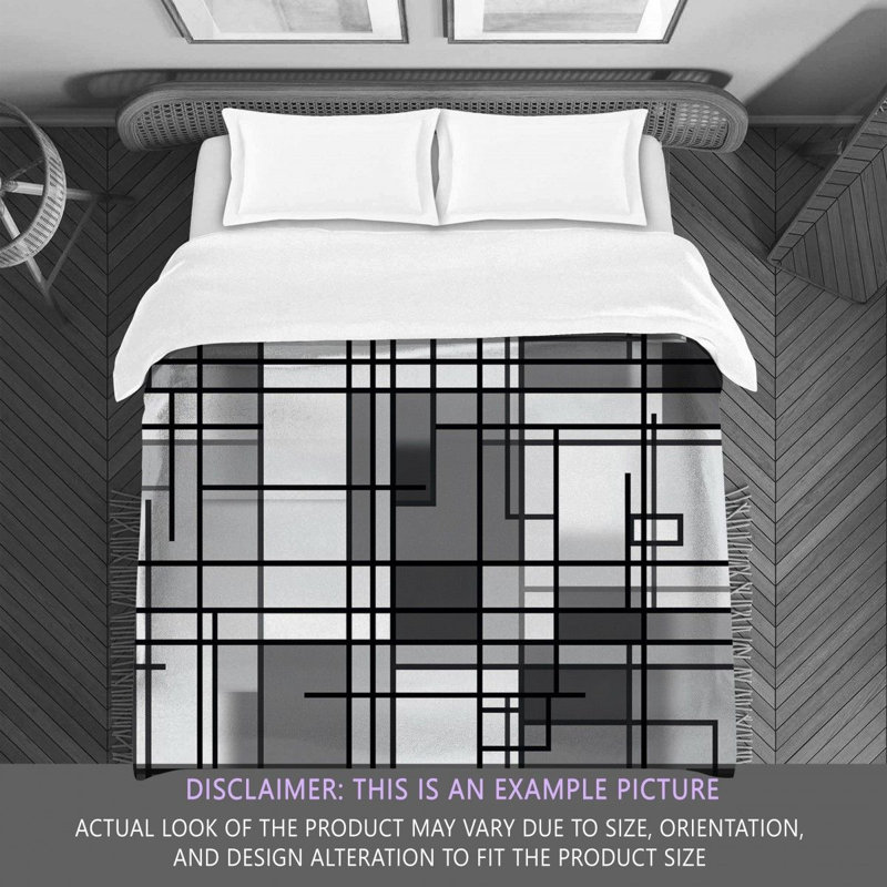 Gweneviere Mondrian Geometric Machine Printed Duvet Cover, Twin Comforter, Grey/White