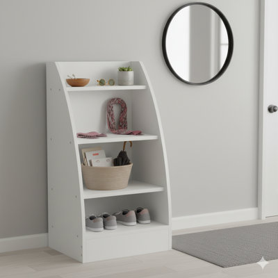 White Storage Rack , Teen Modern Ladder Bookshelf, 31.5" Tall 4-tier Wooden Storage Organizer For Garage  Kids Room, Living Room, Office & Entryway, Versatile Home Organization,  White