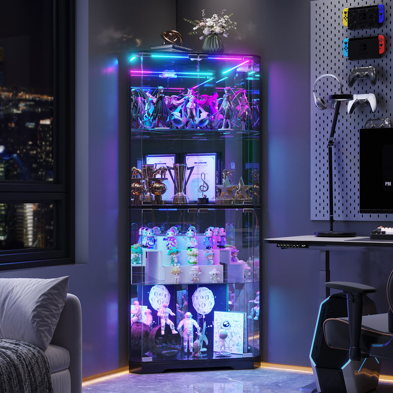 4-Tier Corner Display Cabinet with RGB Light Modes and Motion Sensor, Black