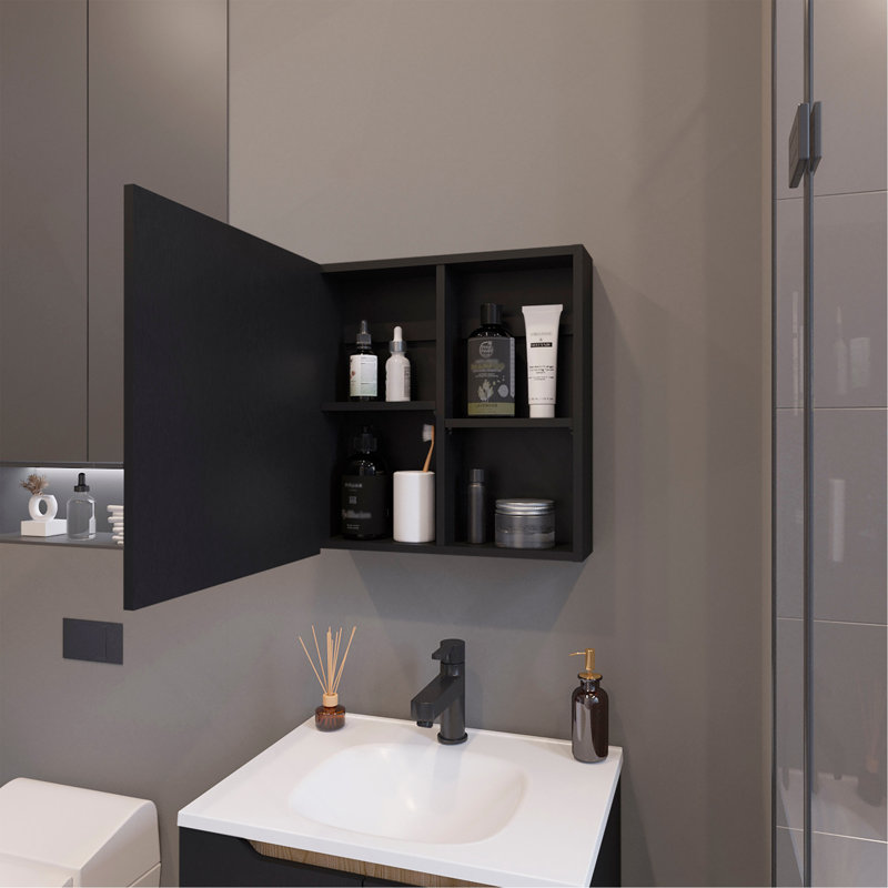Armoire à pharmacie Morenci avec miroir inclus et 1 porte, Noir