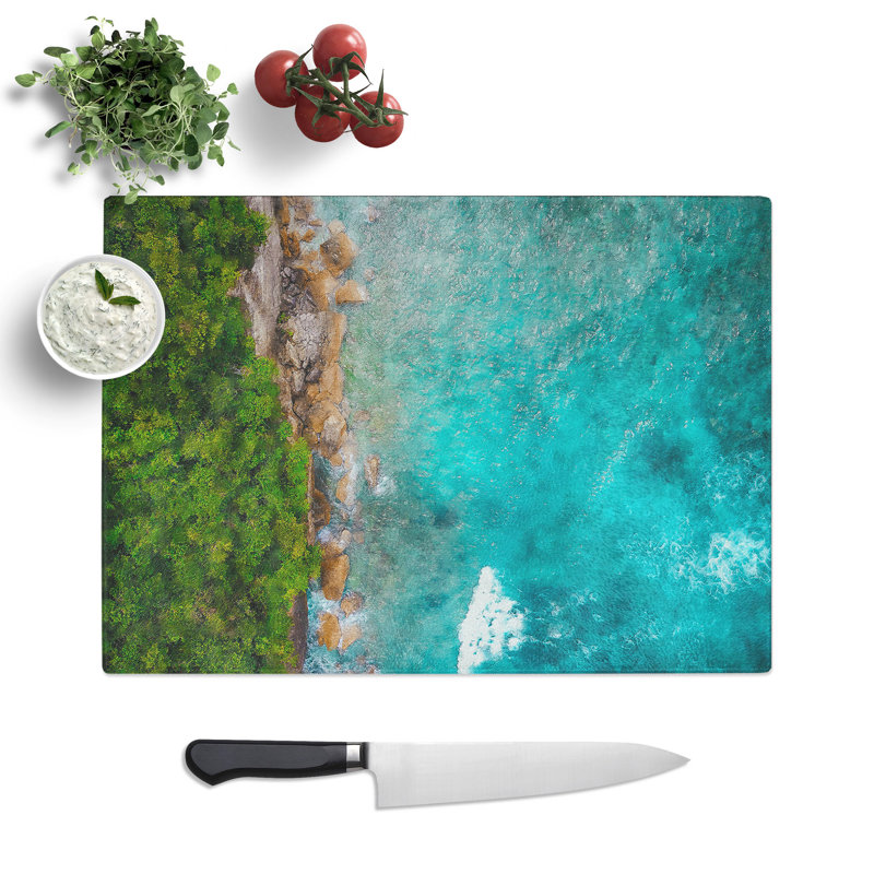 Tempered Glass Atuh Beach in Bali Indonesia Painting Chopping Board, 28.5 cm x 39 cm