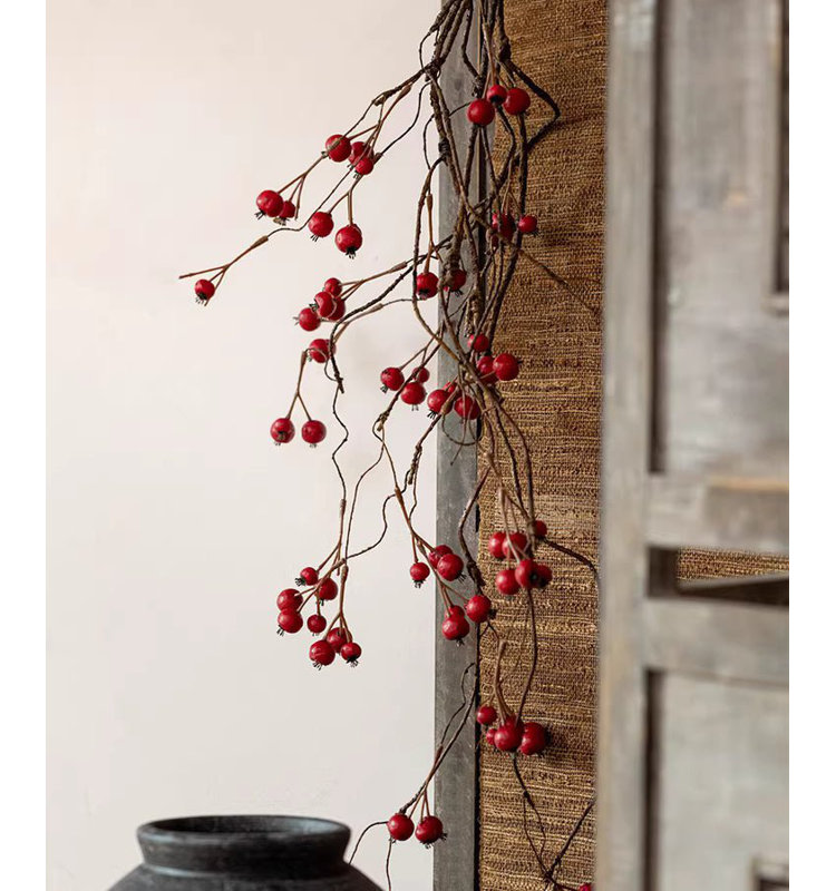Leafless Berry Branch Stem 45.2" Tall, Red Orange, Three Stems