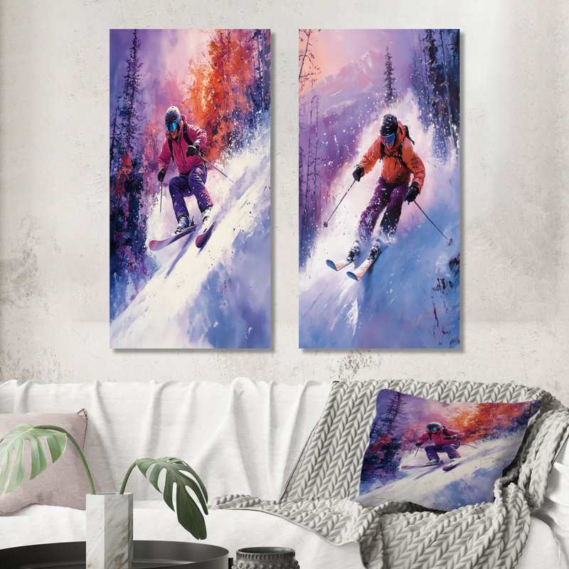 Ensemble de 2 pièces d'art mauve «Slopestyle», Toile tendue, H 28 po x l 24 po