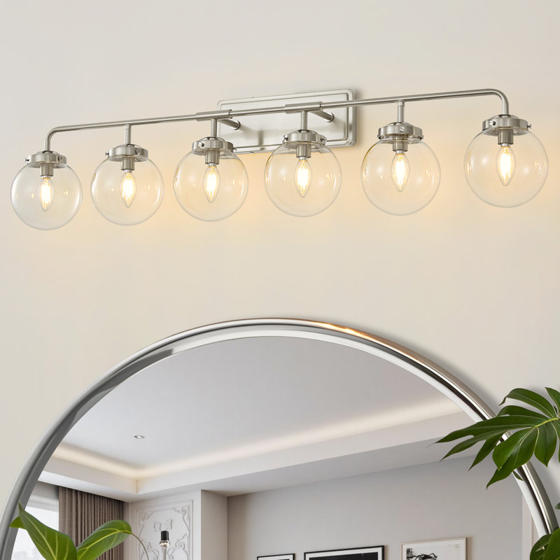Brackenley 6 - Light Dimmable Vanity Light With Hand Blown Glass Globe Shade, Nickel, Clear