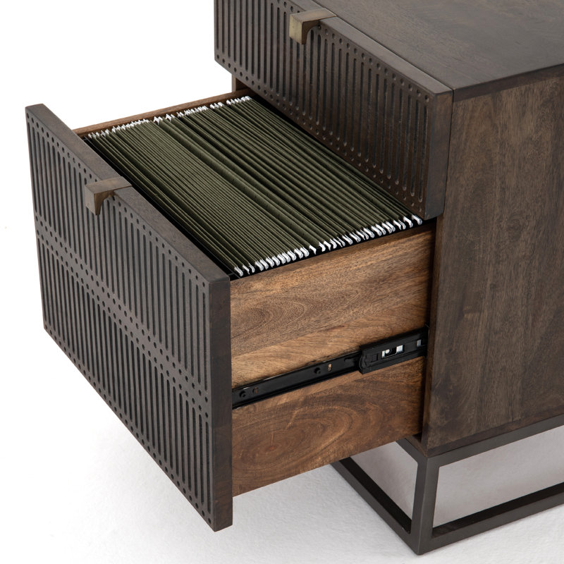 Kelby Vertical Filing Cabinet, Carved Vintage Brown