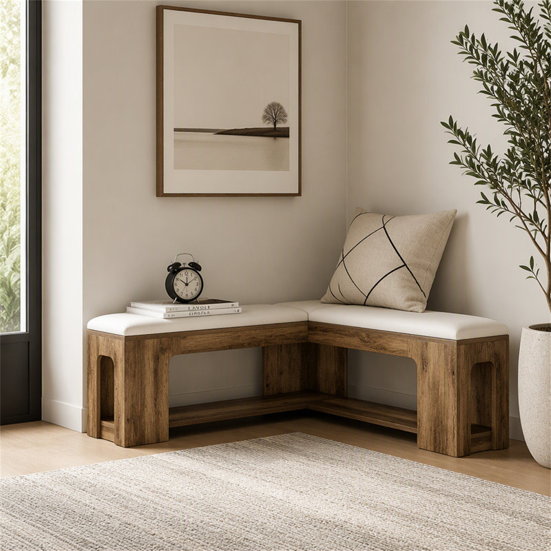 Banc de coin en L, banc de salle à manger de ferme avec coussin de siège amovible