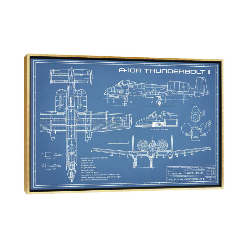 A-10 Thunderbolt II [Phacochère] Plan d'avion - reproduction de dessin, Pas de tapis, H 26 po x l 40 po x 1,5 po